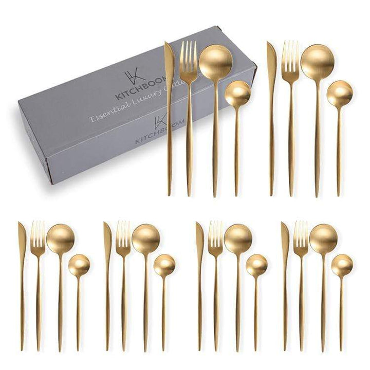 Essential Luxury Gold Cutlery Set - 24 Piece - KitchBoom