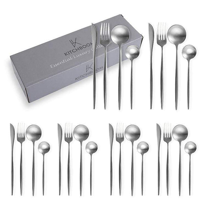 Essential Luxury Silver Cutlery Set - 24 Piece - KitchBoom