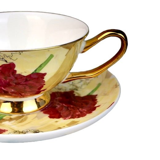 Luxe Carnation Bone China Tea Cup and Saucer - KitchBoom