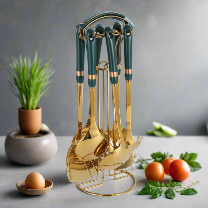 Posh Luxe Ceramic Utensil Set - Green - KitchBoom