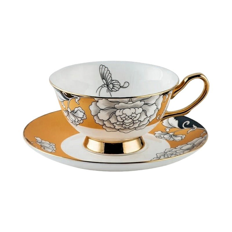 Yellow Sapphire Bone China Teacup, Saucer and Spoon Teacup KitchBoom